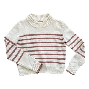 Faherty Sweater Womens Small Mock Neck Ivory Striped Made in Italy
